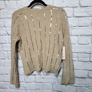 NWT Nanette Lepore Tan Short / Crop Sweater‎ With Silver Sequins Medium